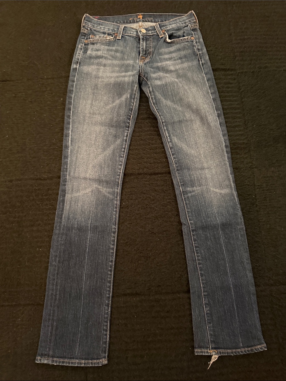 7 For All Mankind Distressed Dark Blue Denim Jeans